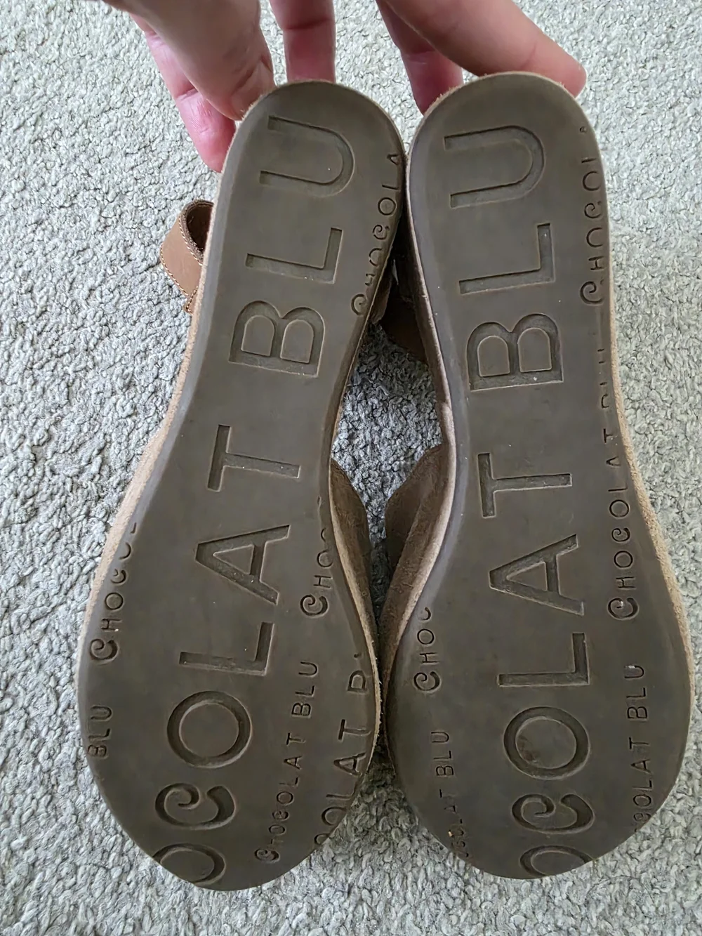 Chocolat Blu Beige Suede Platform Wedge Sandals with Ankle Buckles